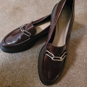 Alfani Step Flex Comfortiva Women's Burgundy Patent Loafers with Silver Bit